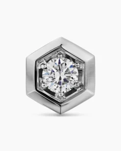 Faceted Hex Stud Earring Sterling Silver with Diamond, 8mm