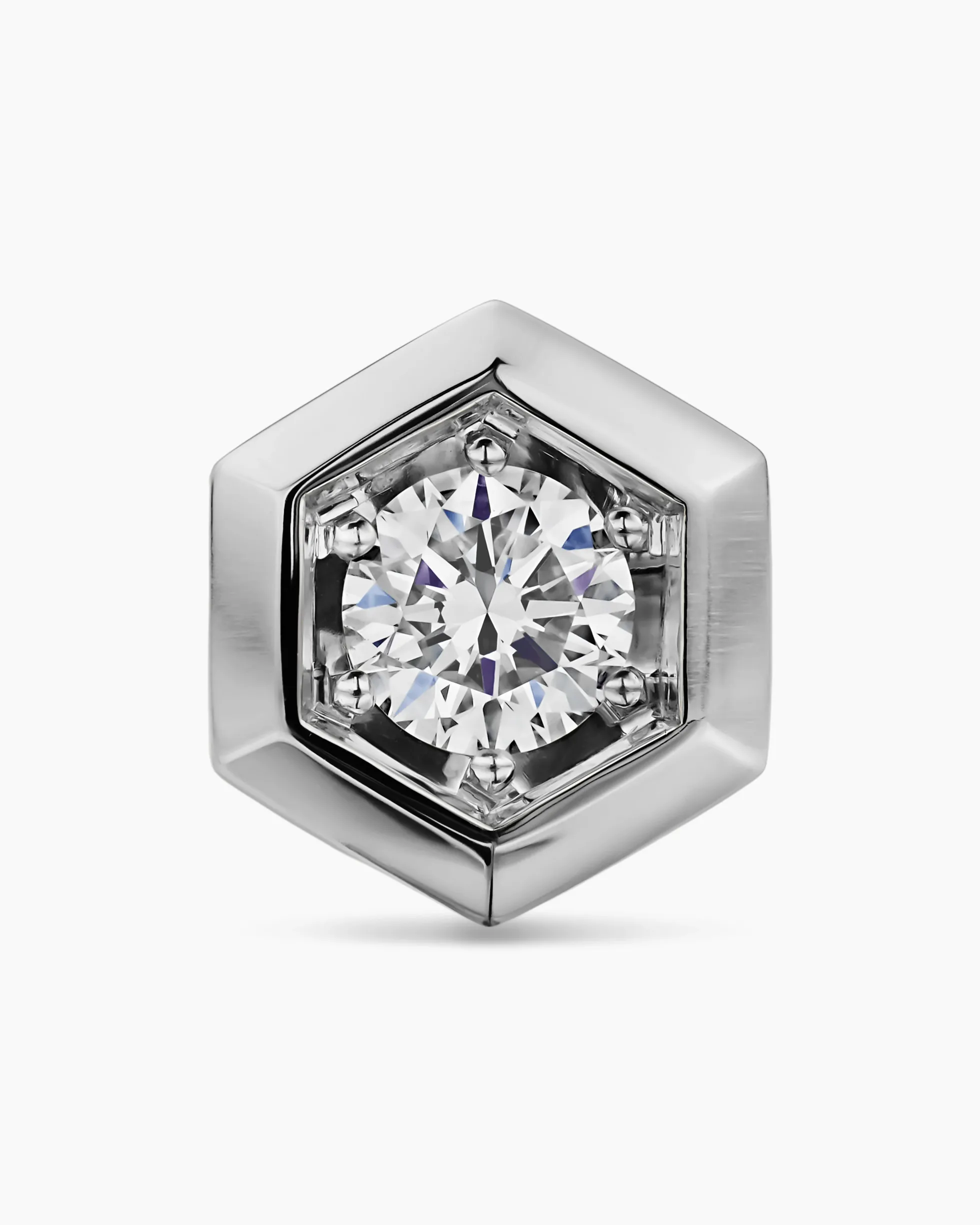 Faceted Hex Stud Earring Sterling Silver with Diamond, 8mm