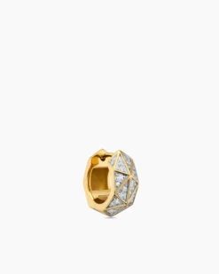 Faceted Hoop Earring 18K Yellow Gold with Diamonds, 14.5mm