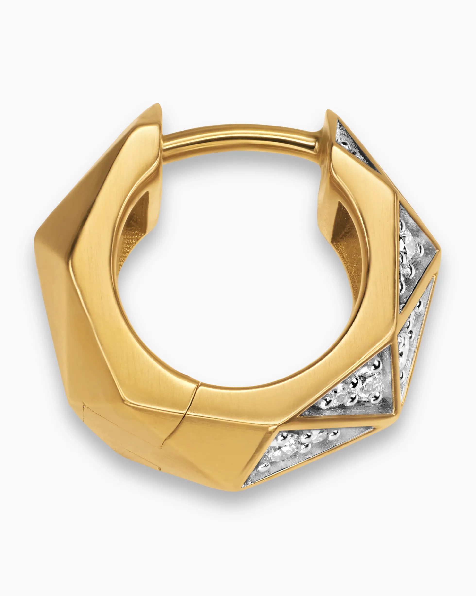 Faceted Hoop Earring 18K Yellow Gold with Diamonds, 14.5mm