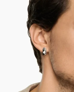 Faceted Hoop Earring Sterling Silver, 14.5mm