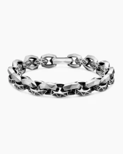 Faceted Link Bracelet Sterling Silver with Black Diamonds, 11.6mm