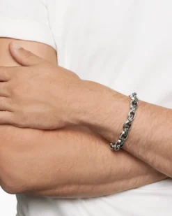 Faceted Link Bracelet Sterling Silver with Black Diamonds, 11.6mm