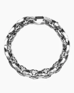 Faceted Link Bracelet Sterling Silver with Black Diamonds, 11.6mm