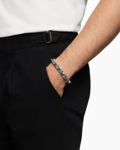 Faceted Link Bracelet Sterling Silver with Black Diamonds, 11.6mm