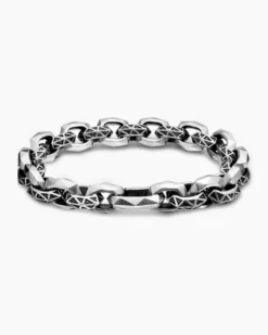 Faceted Link Bracelet Sterling Silver with Black Diamonds, 11.6mm