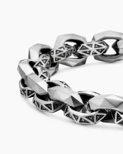 Faceted Link Bracelet Sterling Silver with Black Diamonds, 11.6mm