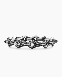Faceted Link Bracelet Sterling Silver with Black Diamonds, 12.5mm