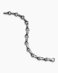Faceted Link Bracelet Sterling Silver with Black Diamonds, 12.5mm