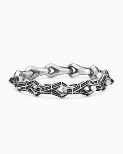 Faceted Link Bracelet Sterling Silver with Black Diamonds, 12.5mm