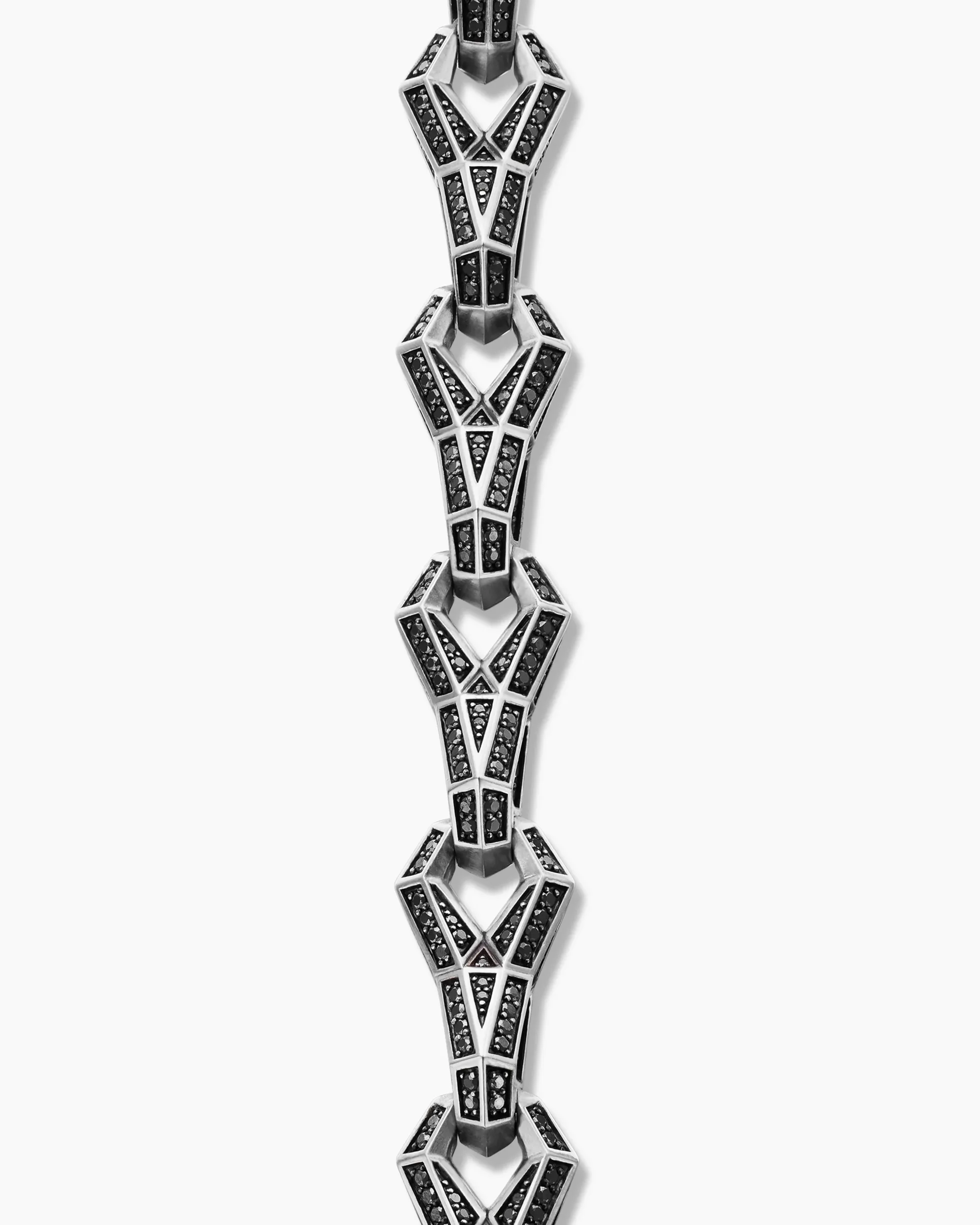 Faceted Link Bracelet Sterling Silver with Black Diamonds, 12.5mm