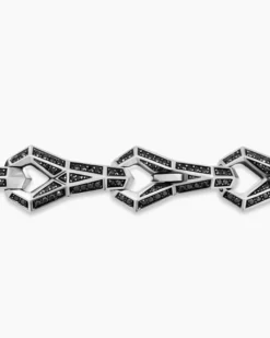 Faceted Link Bracelet Sterling Silver with Black Diamonds, 12.5mm