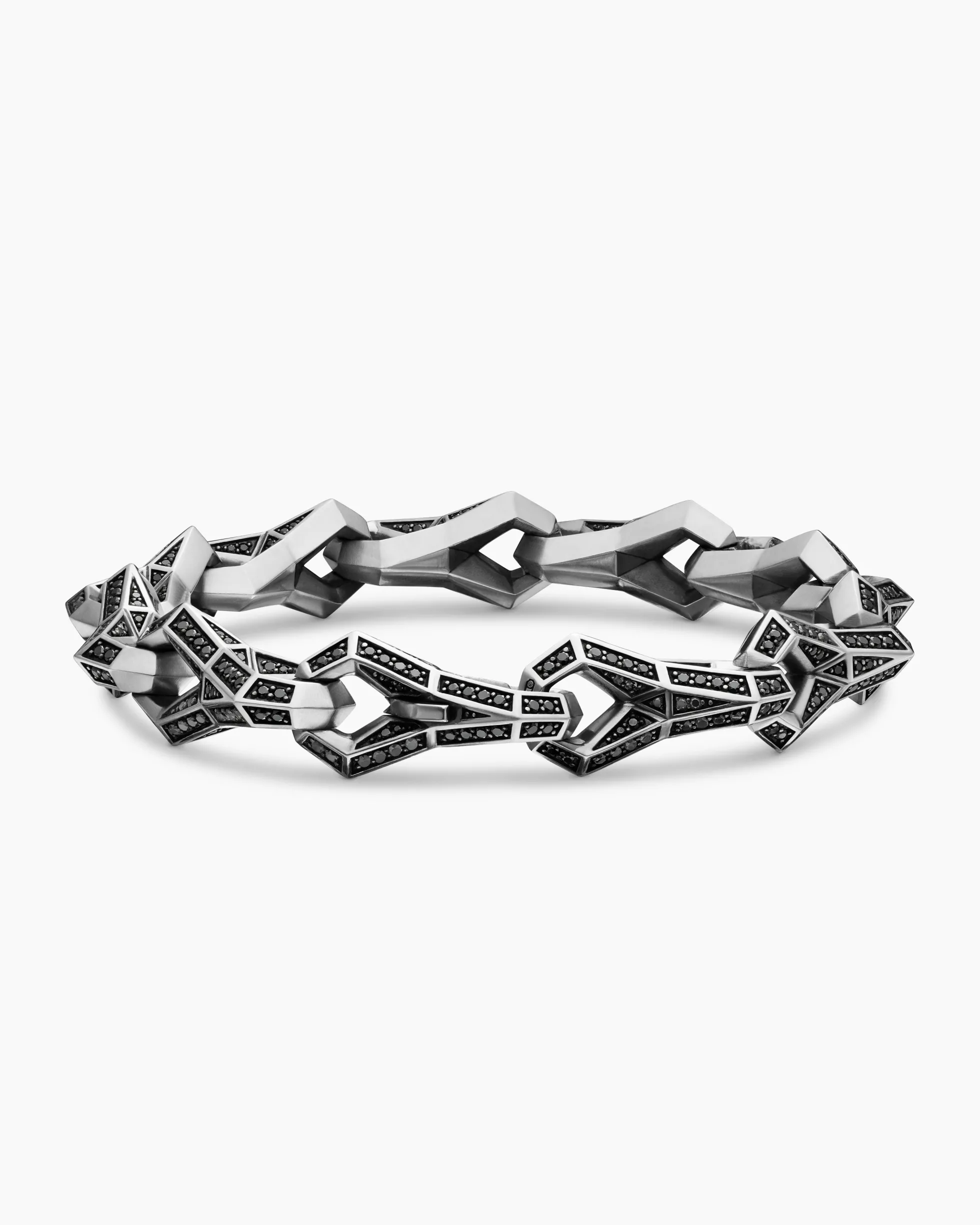 Faceted Link Bracelet Sterling Silver with Black Diamonds, 12.5mm