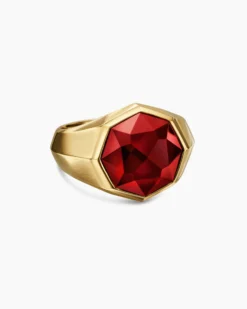 Faceted Signet Ring 18K Yellow Gold with Garnet, 17.3mm