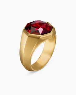 Faceted Signet Ring 18K Yellow Gold with Garnet, 17.3mm