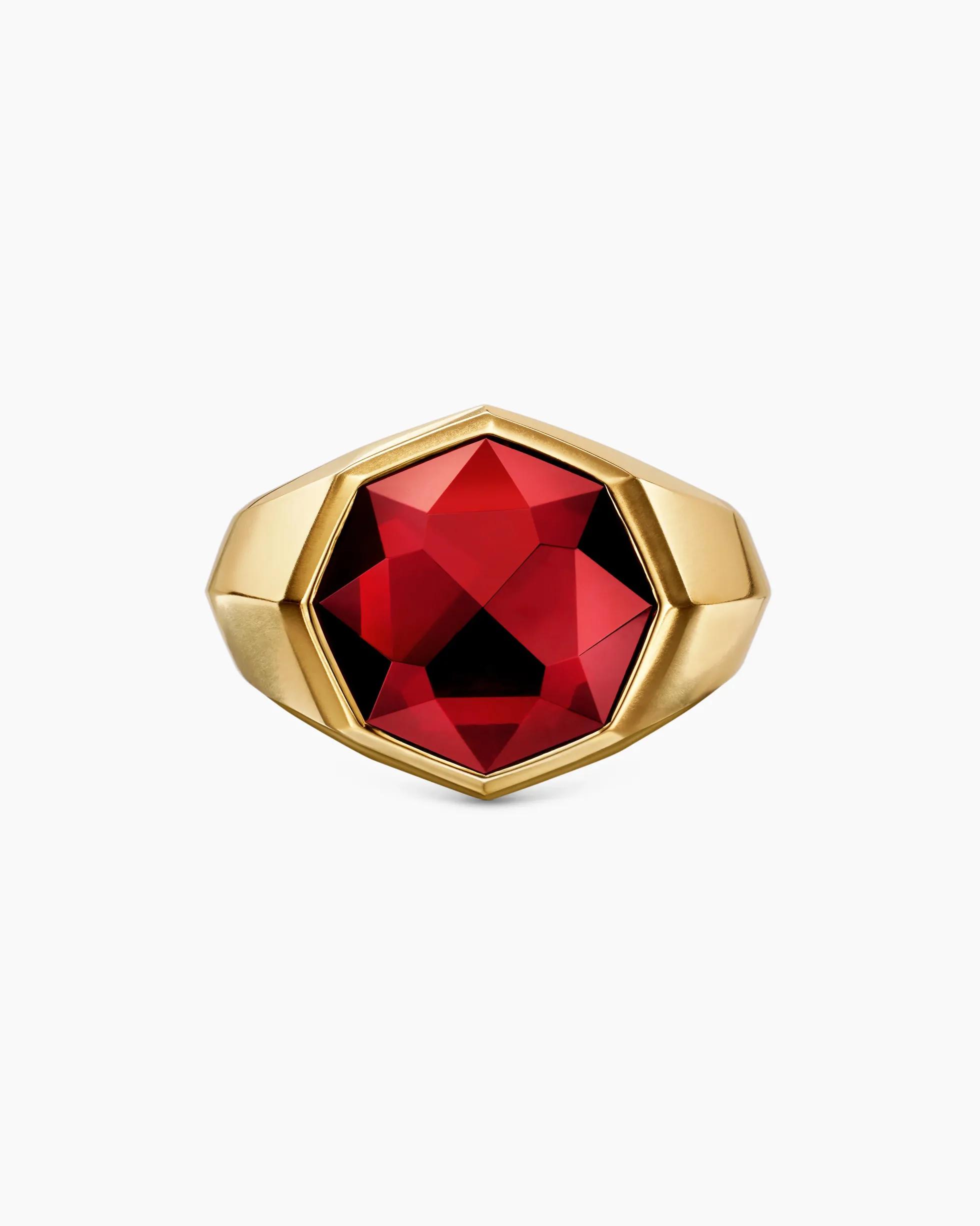 Faceted Signet Ring 18K Yellow Gold with Garnet, 17.3mm