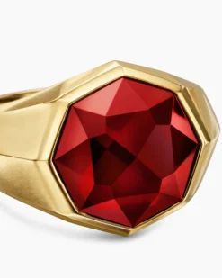 Faceted Signet Ring 18K Yellow Gold with Garnet, 17.3mm