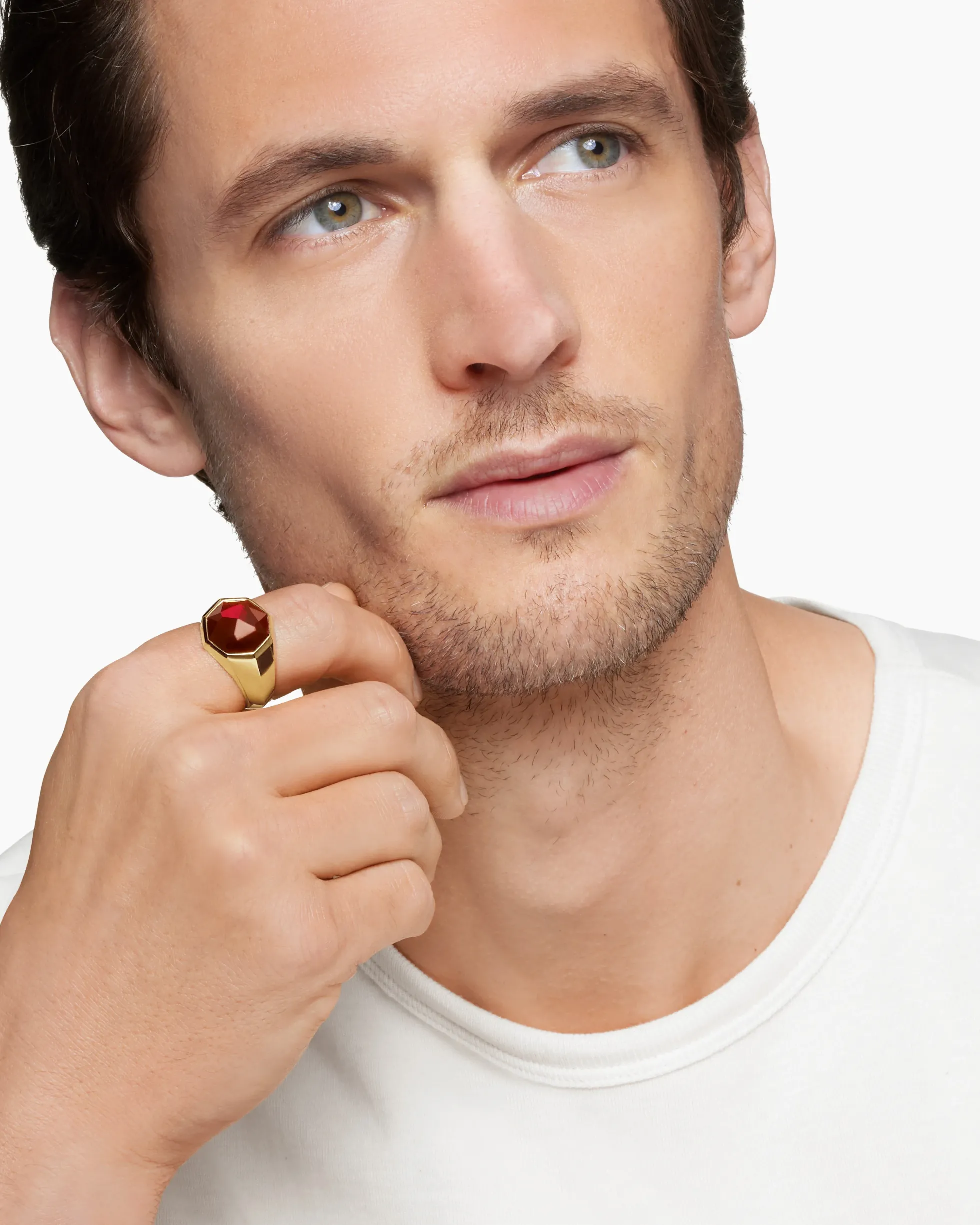 Faceted Signet Ring 18K Yellow Gold with Garnet, 17.3mm