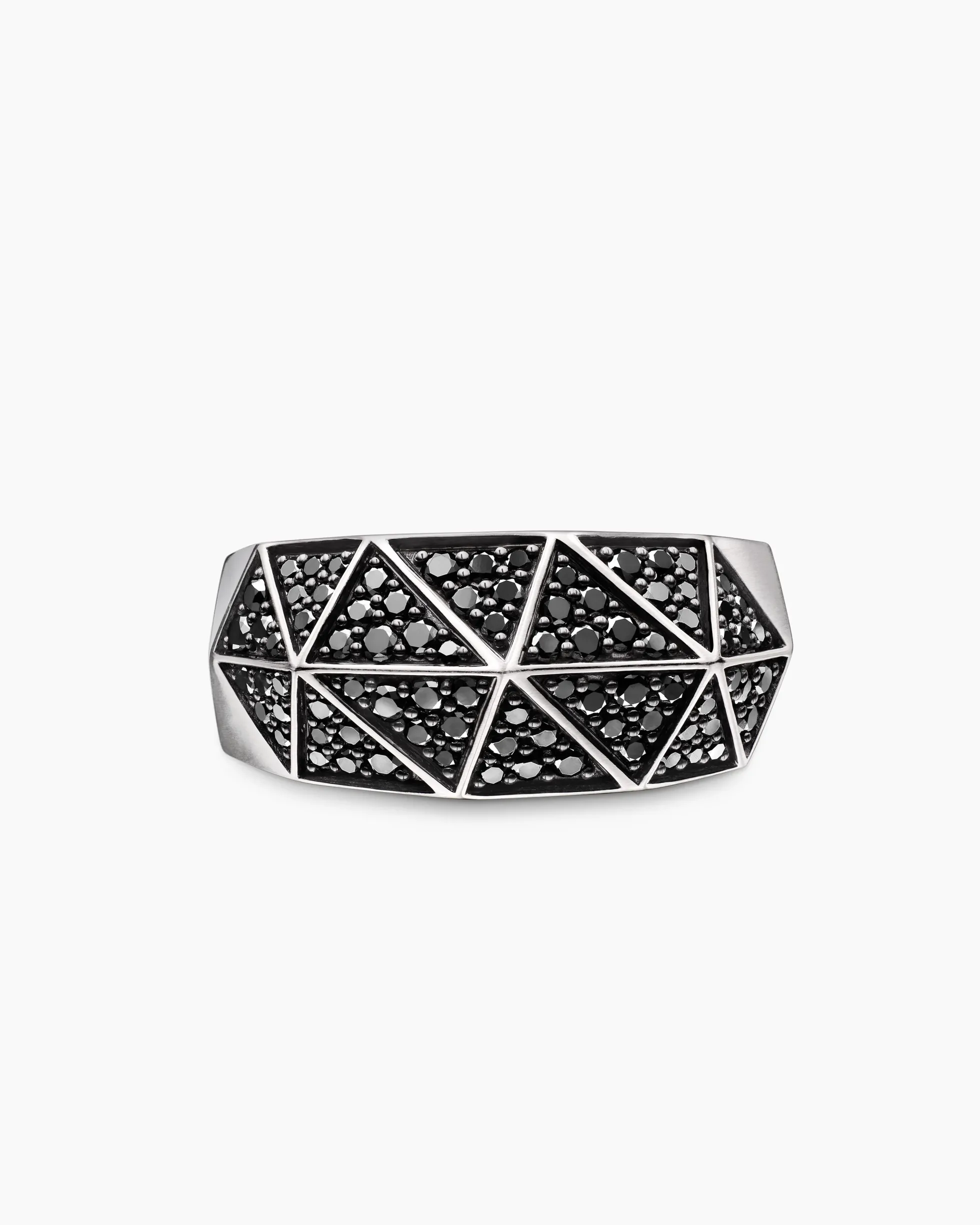 Faceted Signet Ring Sterling Silver with Black Diamonds, 11.3mm