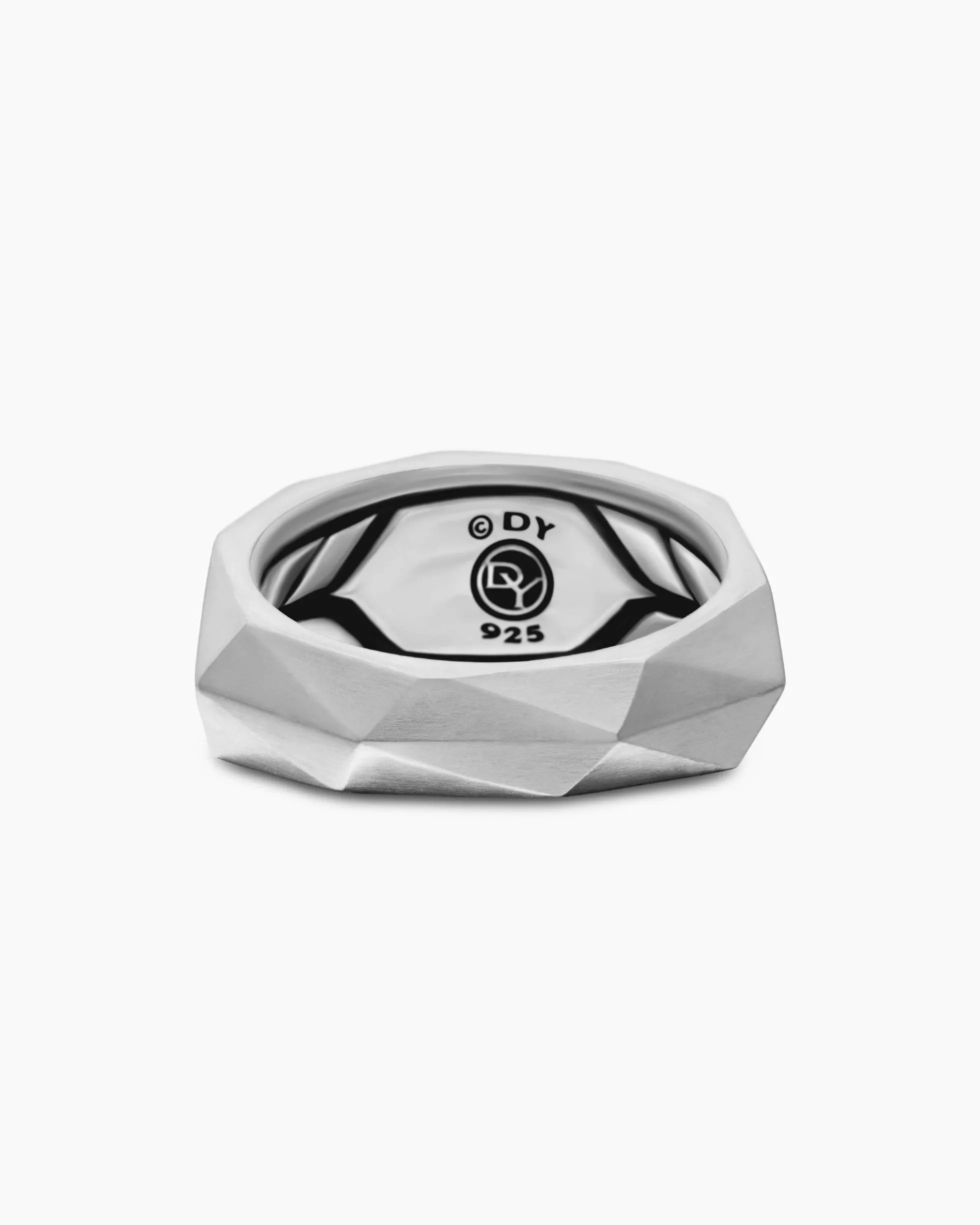Faceted Signet Ring Sterling Silver with Black Diamonds, 11.3mm