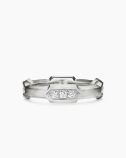 Faceted Station Band Ring Sterling Silver with Diamonds, 6mm