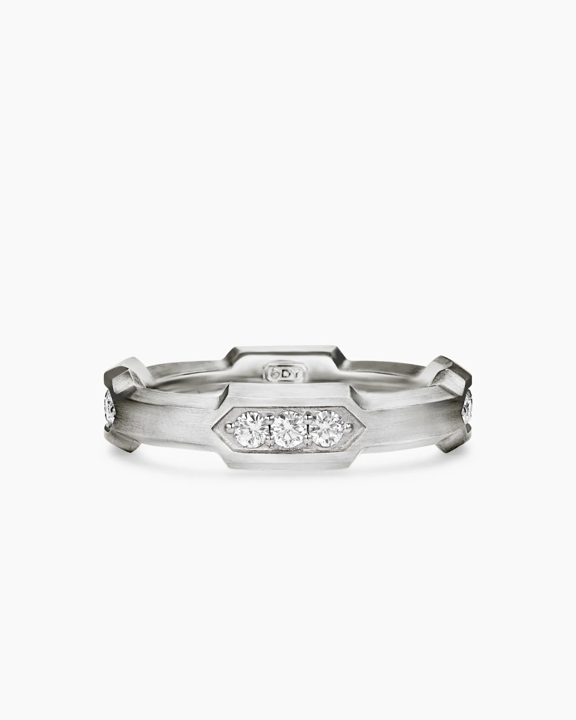 Faceted Station Band Ring Sterling Silver with Diamonds, 6mm