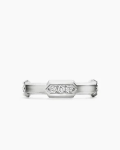 Faceted Station Band Ring Sterling Silver with Diamonds, 6mm