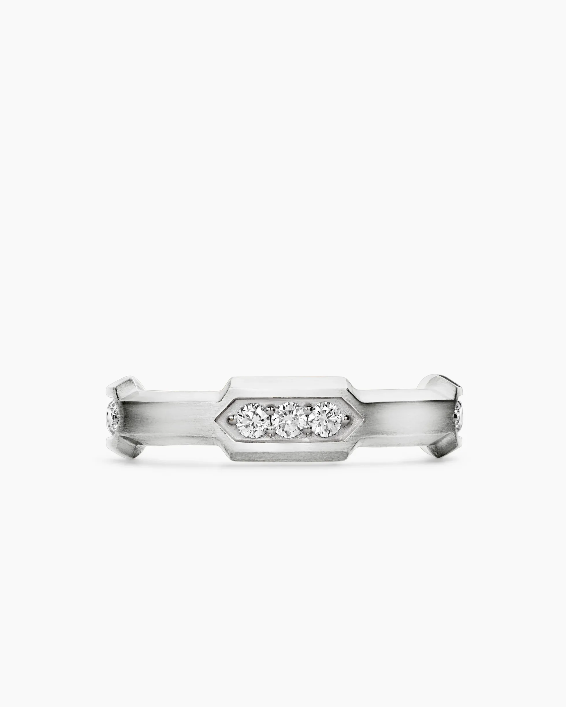 Faceted Station Band Ring Sterling Silver with Diamonds, 6mm