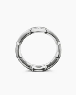 Faceted Station Band Ring Sterling Silver with Diamonds, 6mm