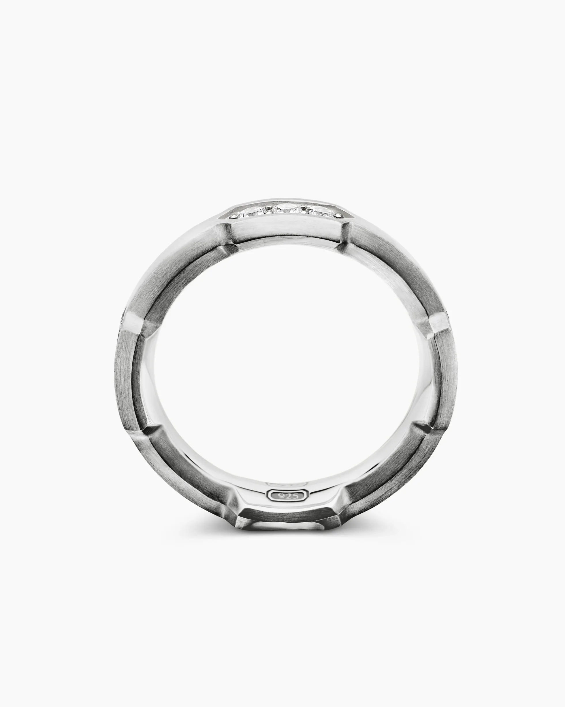 Faceted Station Band Ring Sterling Silver with Diamonds, 6mm