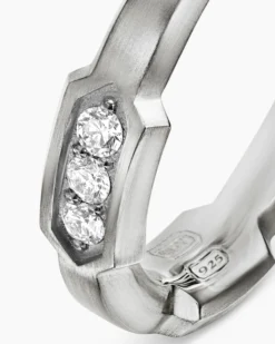 Faceted Station Band Ring Sterling Silver with Diamonds, 6mm