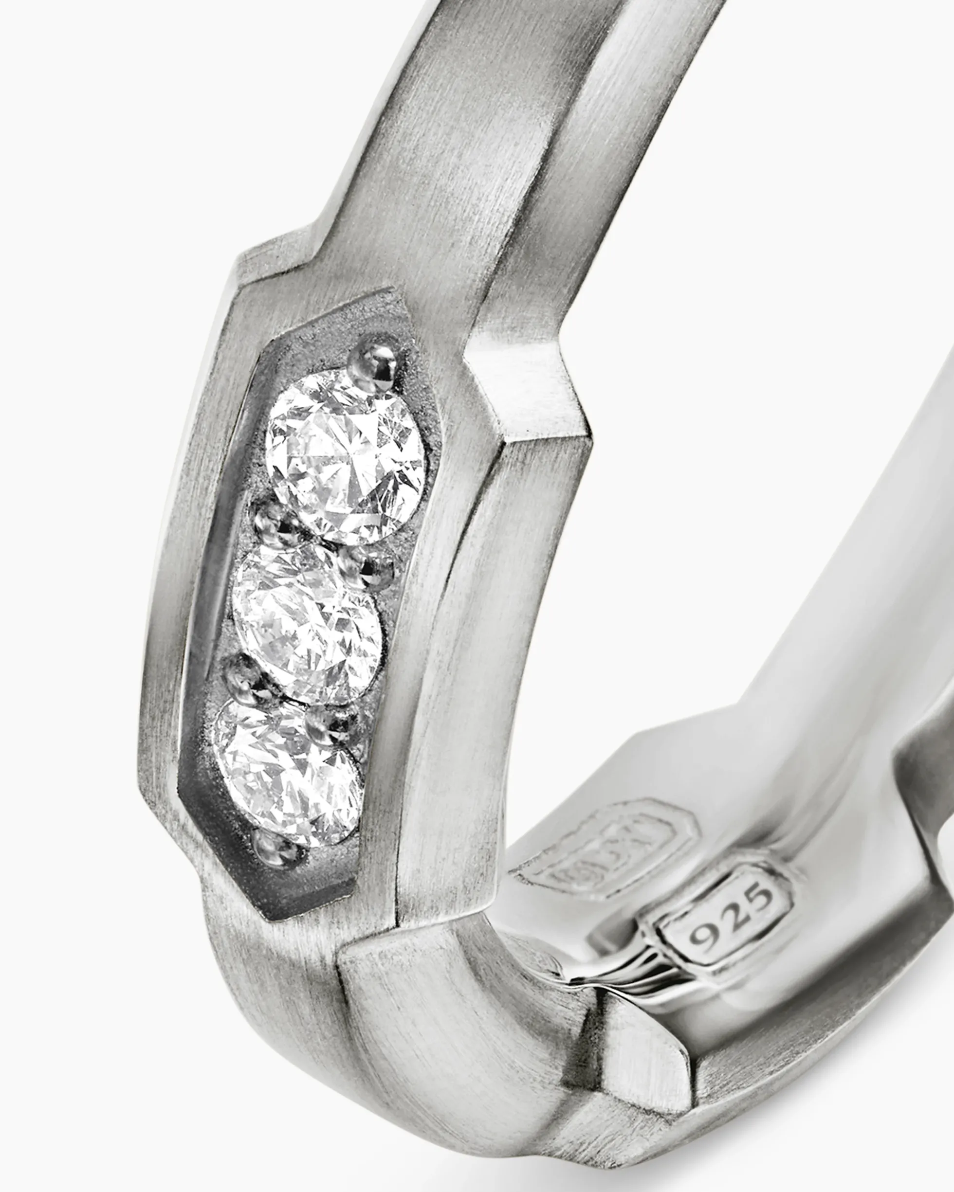Faceted Station Band Ring Sterling Silver with Diamonds, 6mm