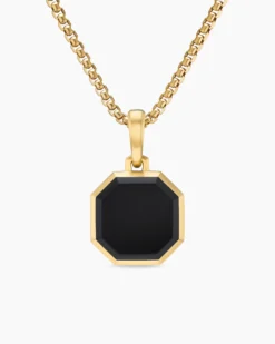 Faceted Stone Amulet 18K Yellow Gold with Black Onyx, 16mm