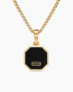 Faceted Stone Amulet 18K Yellow Gold with Black Onyx, 16mm