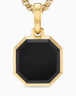Faceted Stone Amulet 18K Yellow Gold with Black Onyx, 16mm