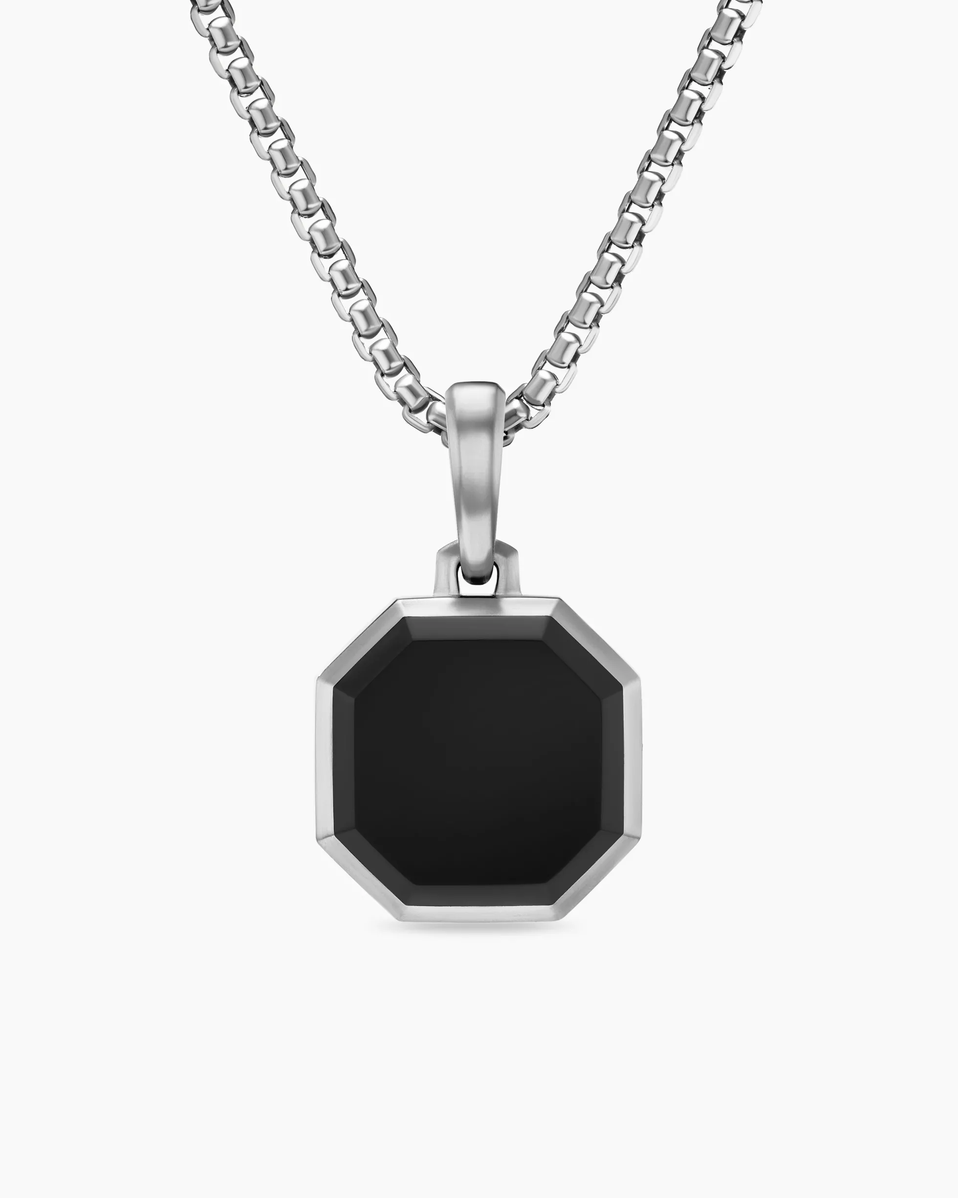 Faceted Stone Amulet Sterling Silver with Black Onyx, 16mm