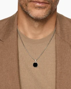 Faceted Stone Amulet Sterling Silver with Black Onyx, 16mm
