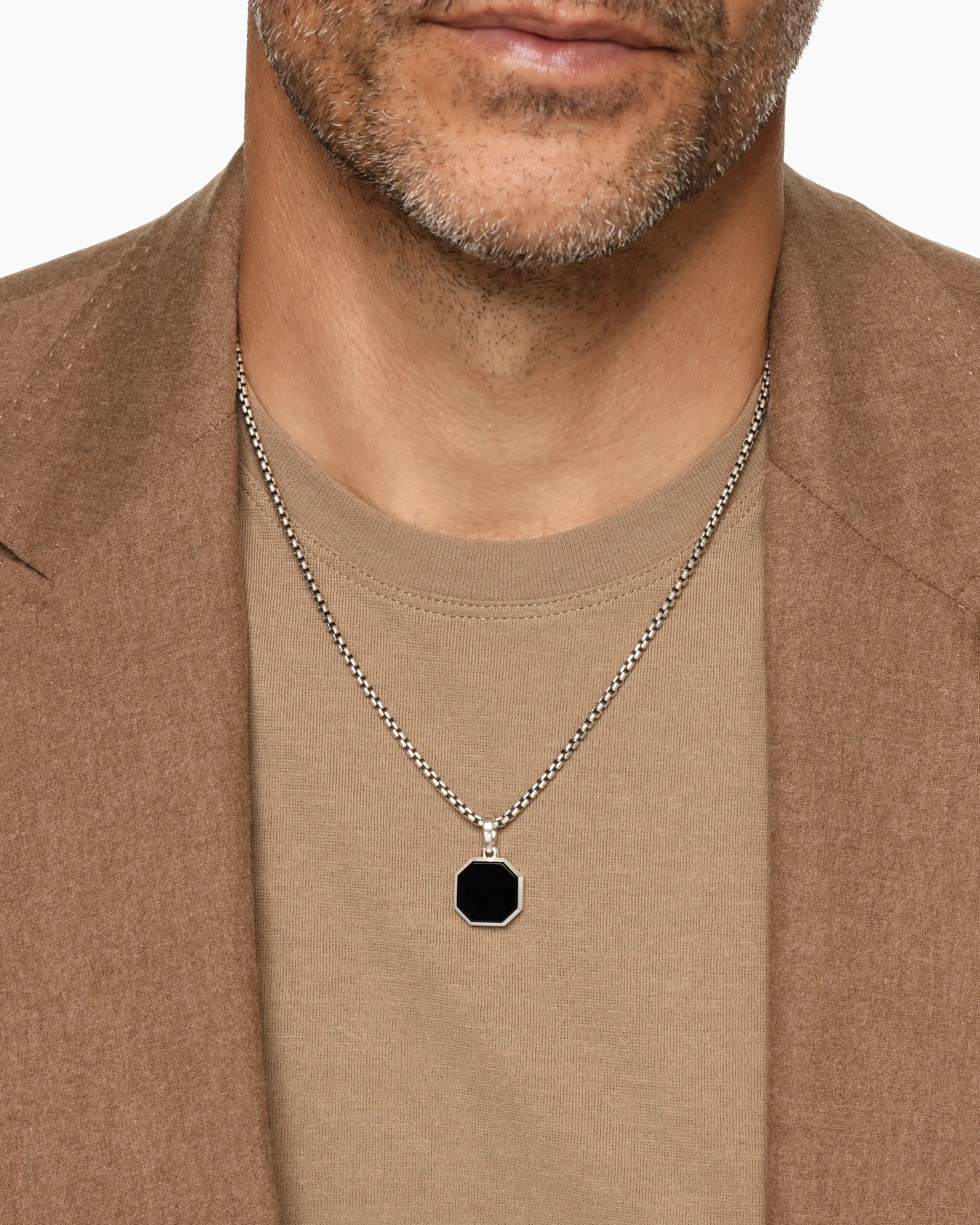 Faceted Stone Amulet Sterling Silver with Black Onyx, 16mm