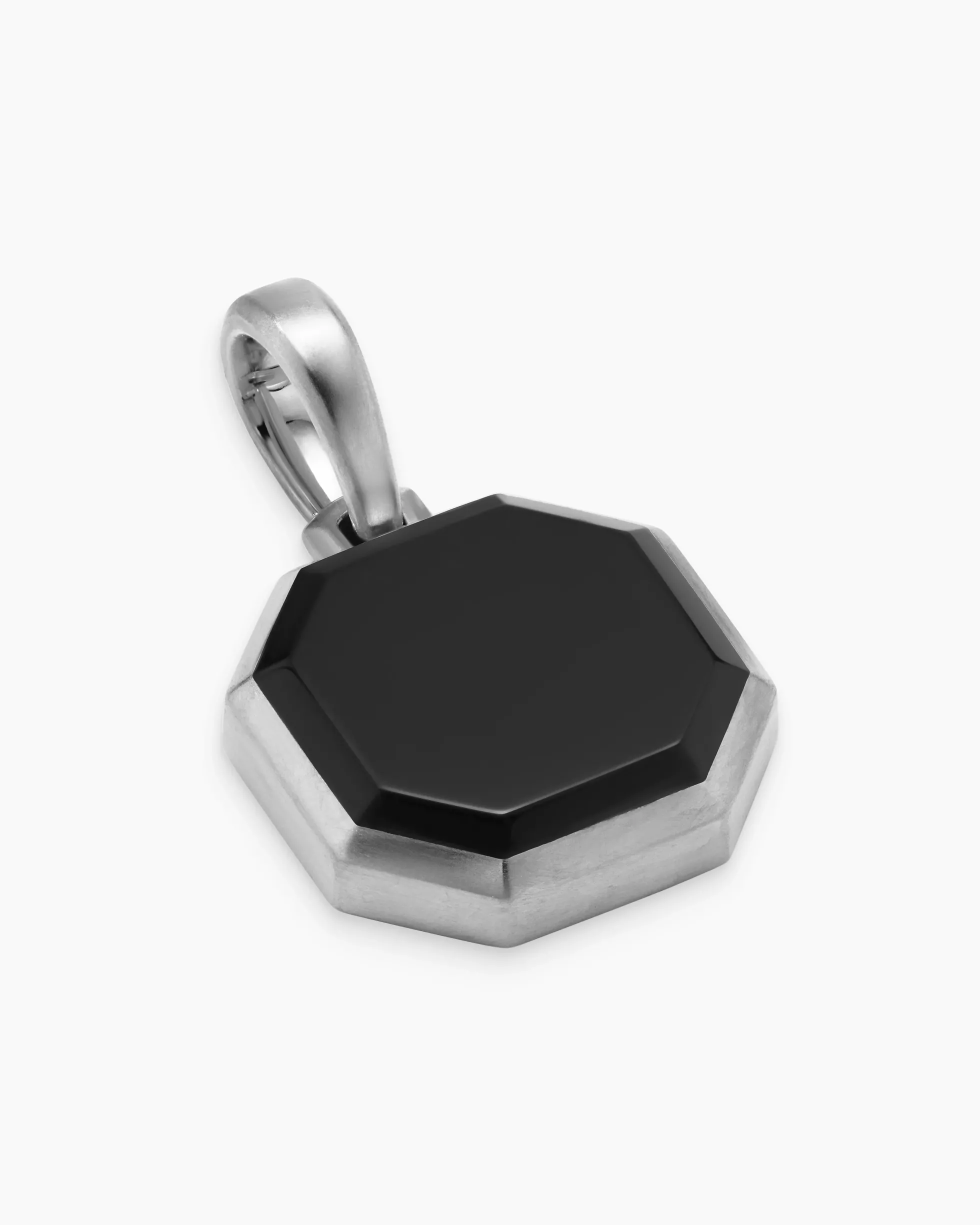 Faceted Stone Amulet Sterling Silver with Black Onyx, 16mm