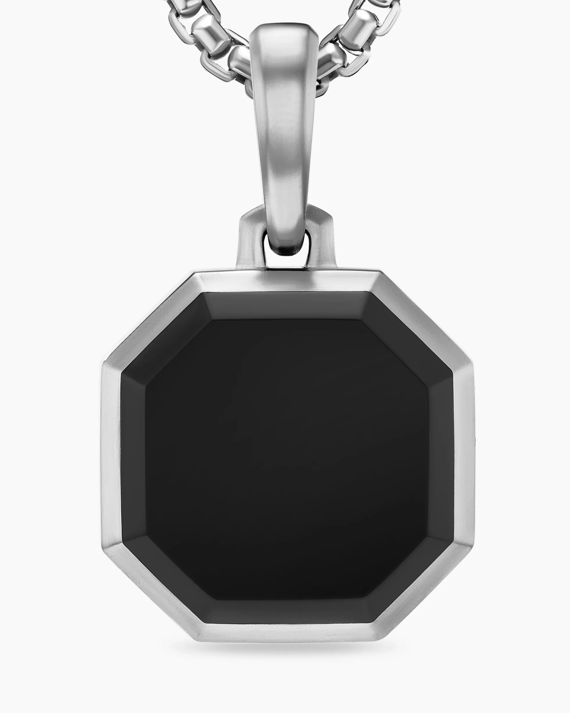 Faceted Stone Amulet Sterling Silver with Black Onyx, 16mm