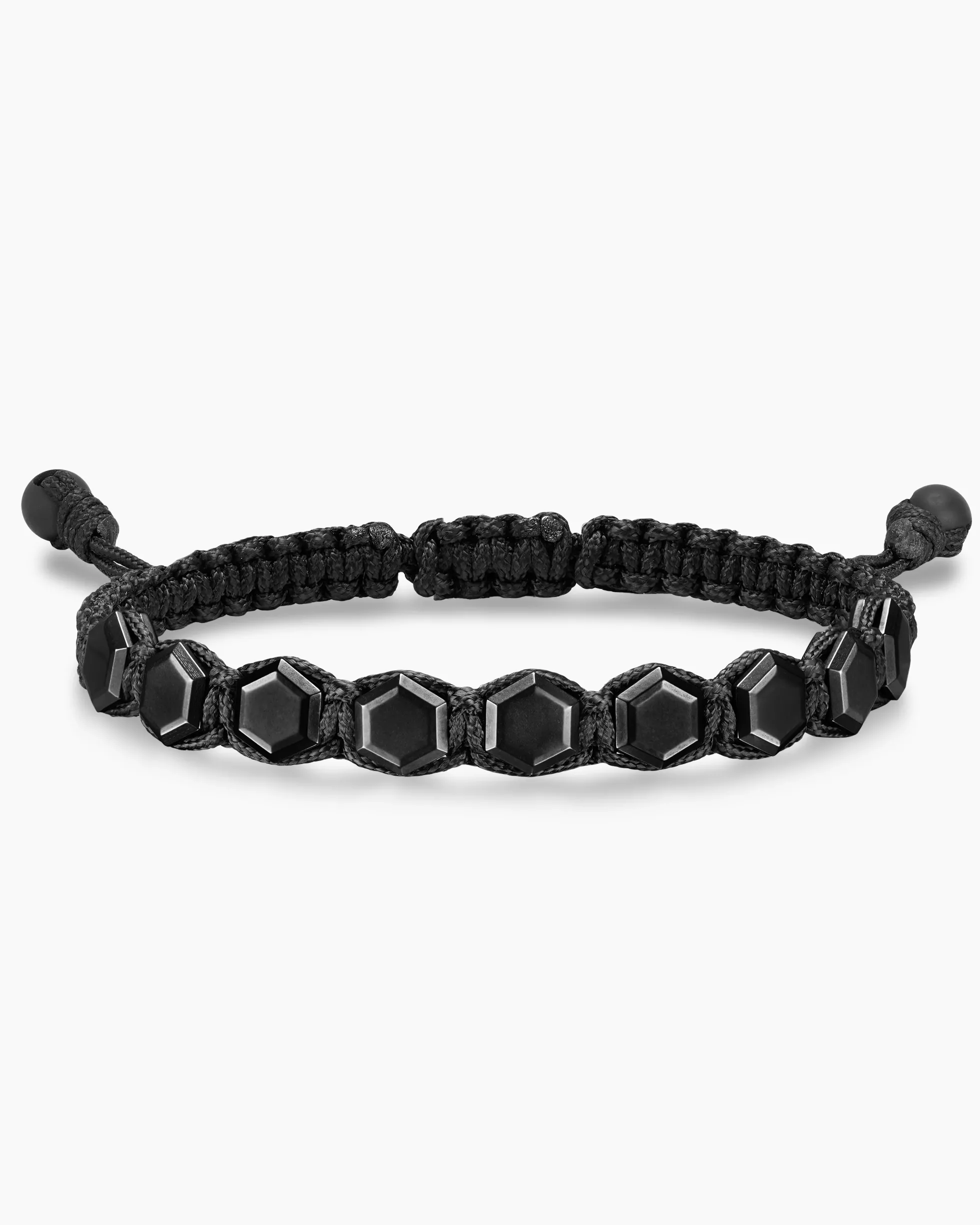 Faceted Woven Bracelet Black Titanium with Black Nylon and Black Onyx, 8mm