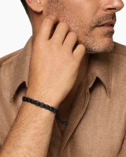 Faceted Woven Bracelet Black Titanium with Black Nylon and Black Onyx, 8mm