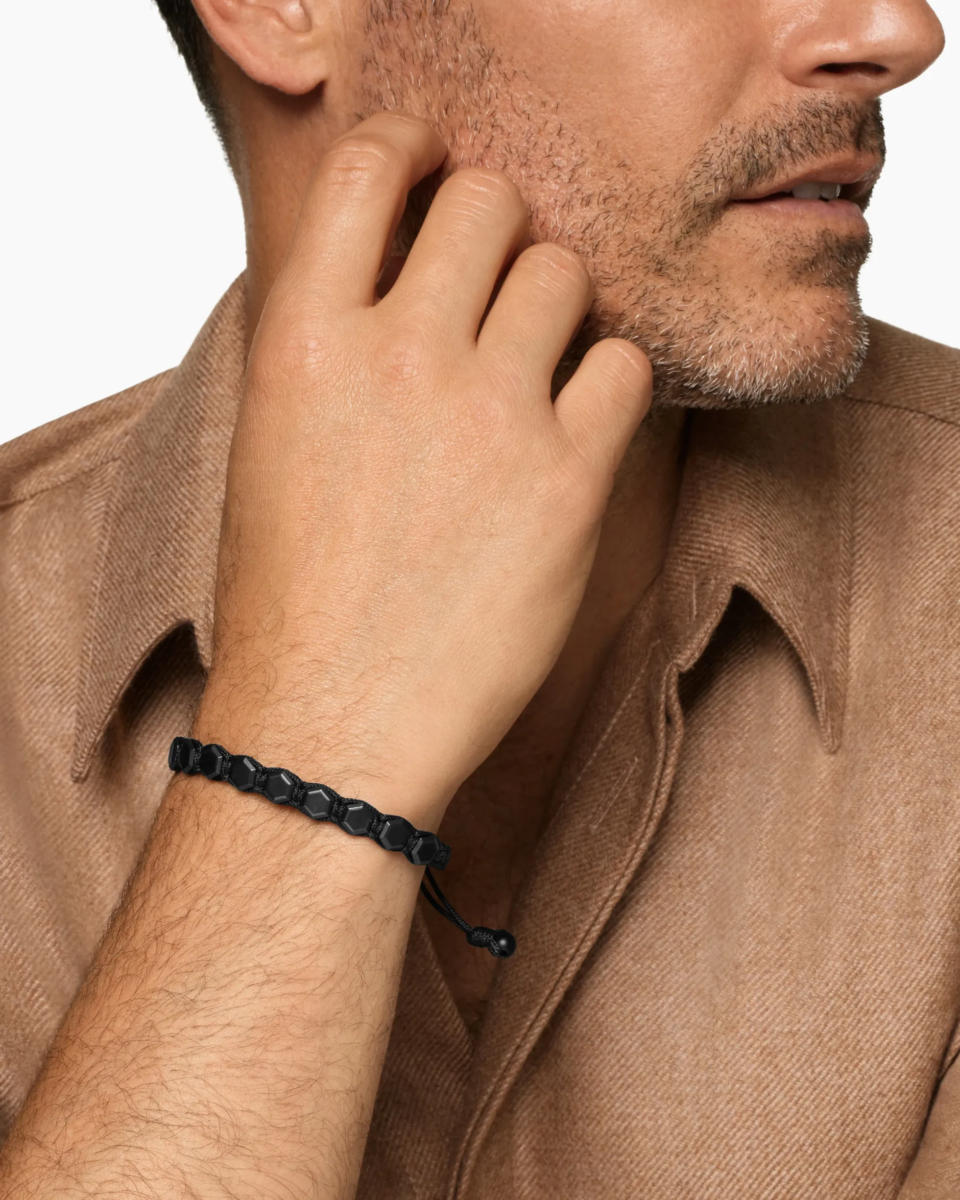 Faceted Woven Bracelet Black Titanium with Black Nylon and Black Onyx, 8mm