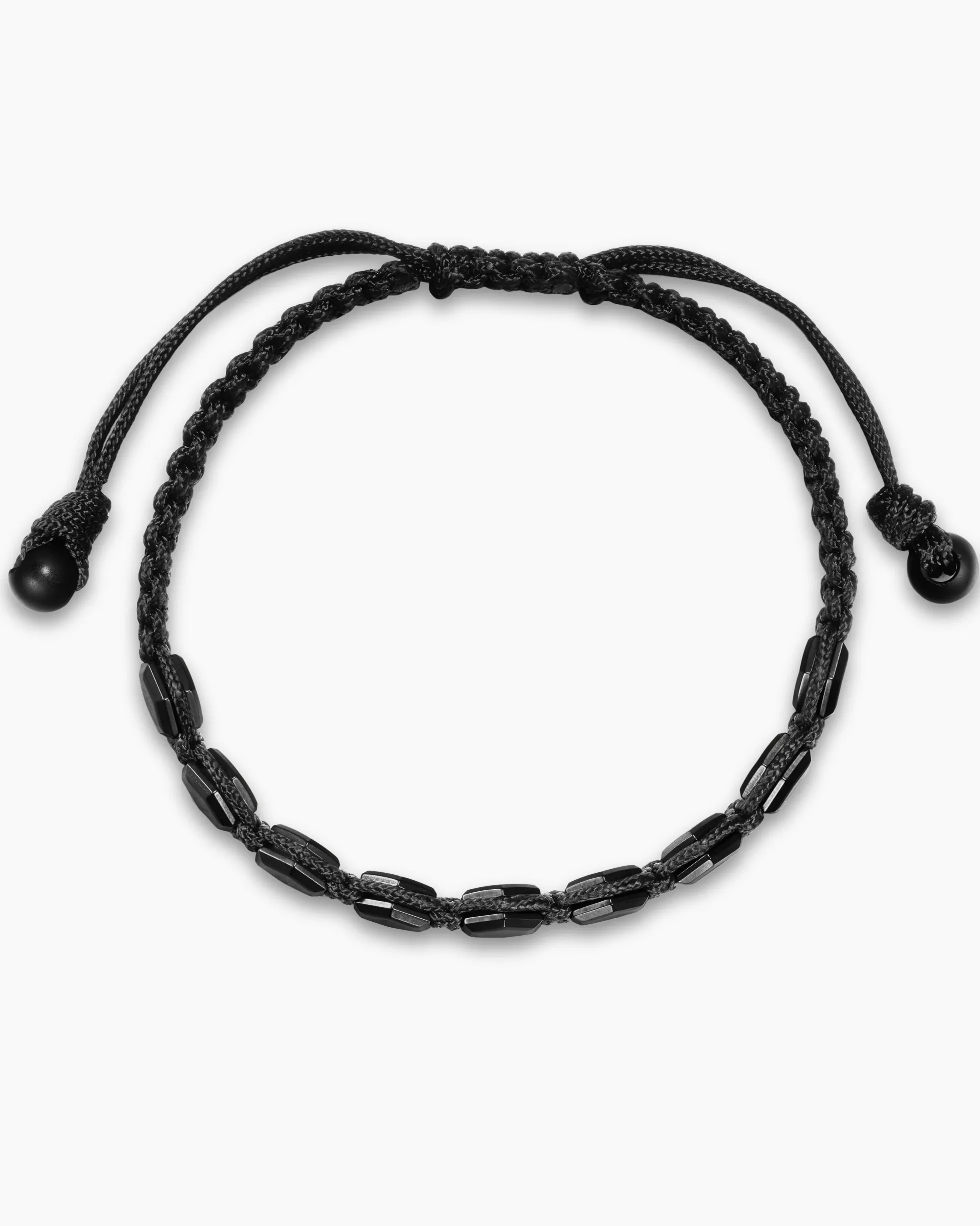 Faceted Woven Bracelet Black Titanium with Black Nylon and Black Onyx, 8mm