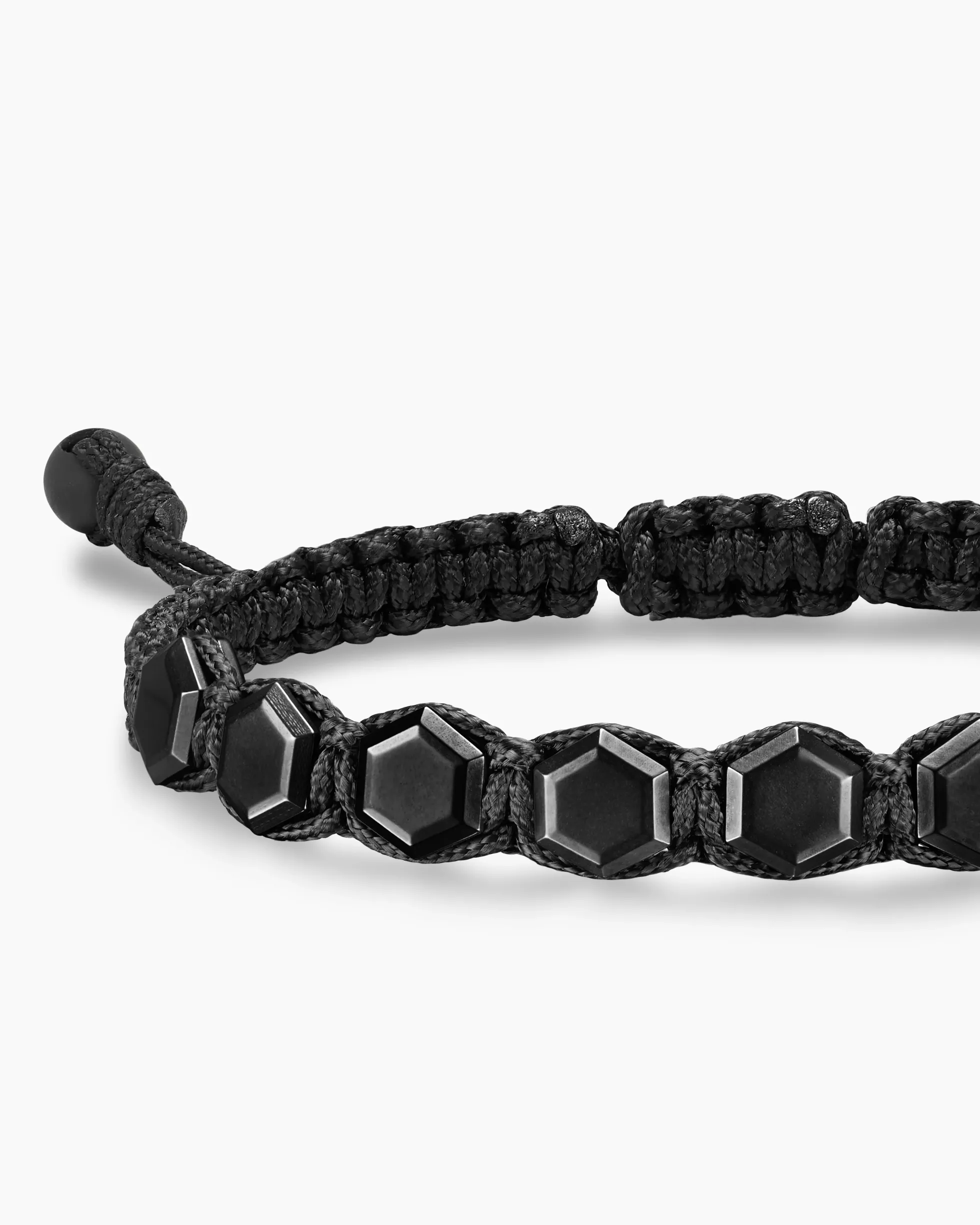Faceted Woven Bracelet Black Titanium with Black Nylon and Black Onyx, 8mm