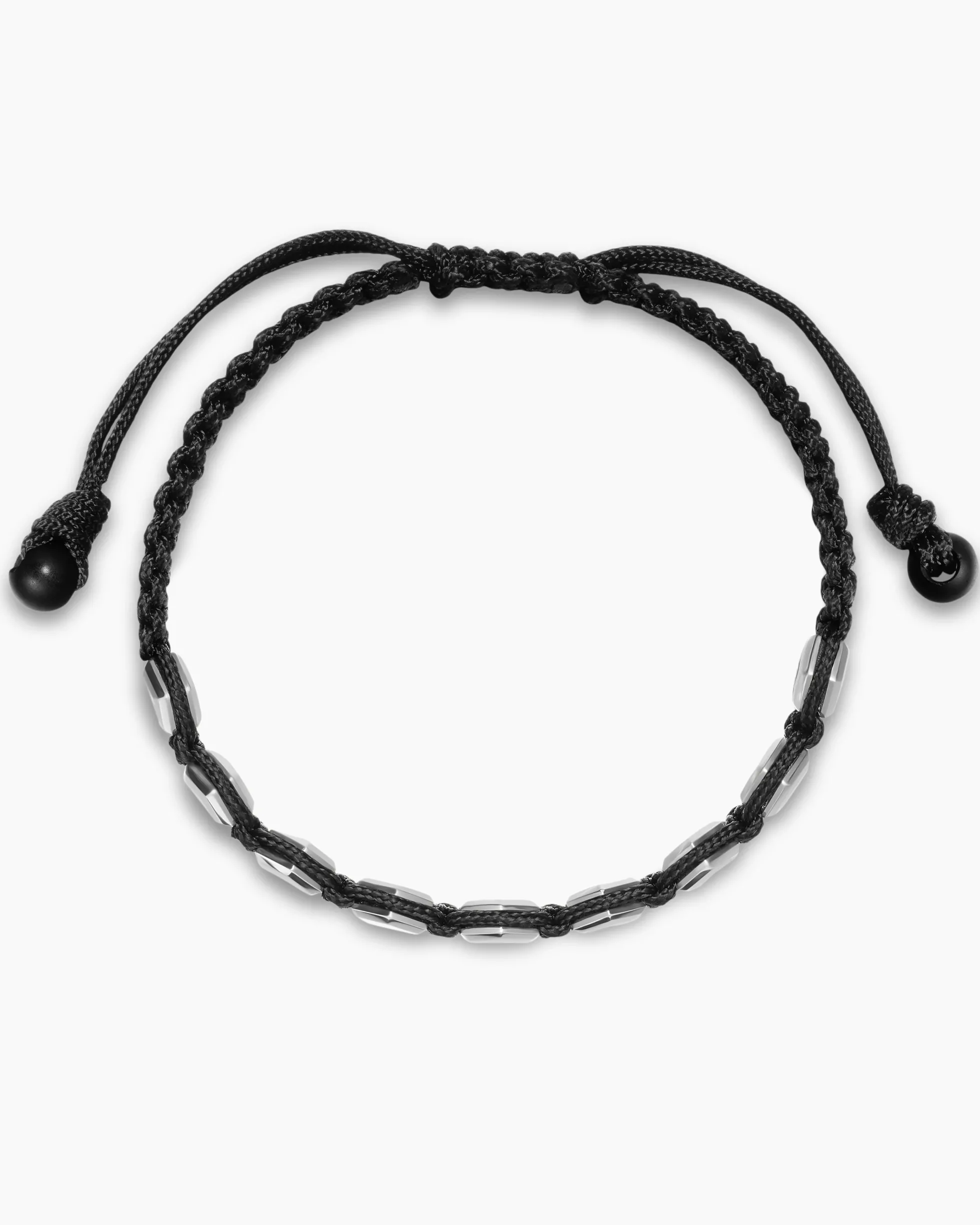 Faceted Woven Bracelet Sterling Silver with Black Nylon and Black Onyx, 8mm