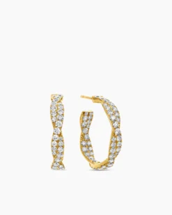 Floating Diamonds Hoop Earrings Yellow Gold