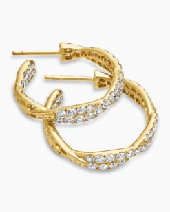 Floating Diamonds Hoop Earrings Yellow Gold