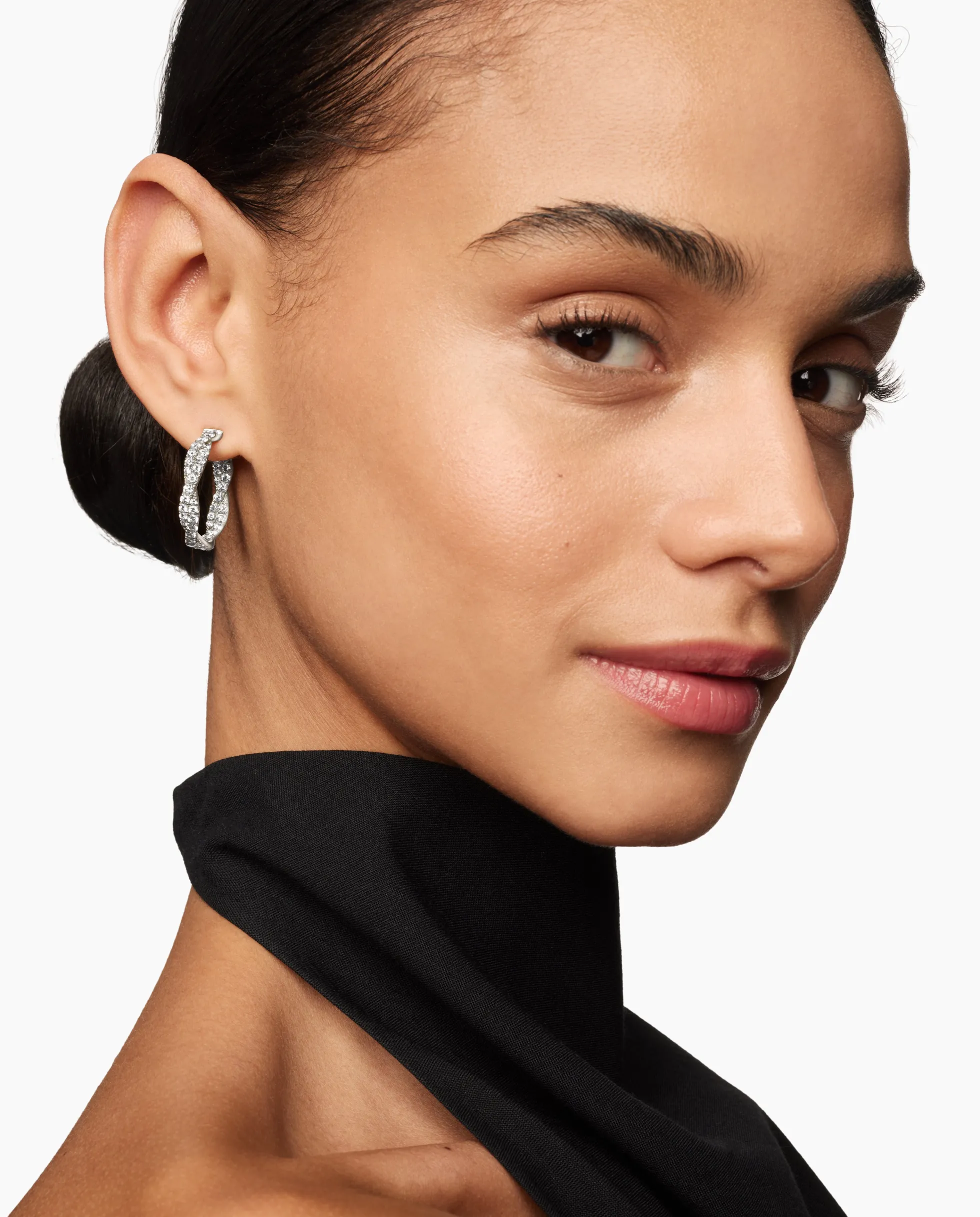 Floating Diamonds Hoop Earrings White Gold