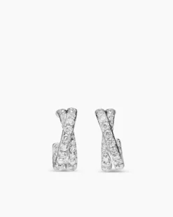 Floating Diamonds Huggie Hoop Earrings White Gold with Diamonds